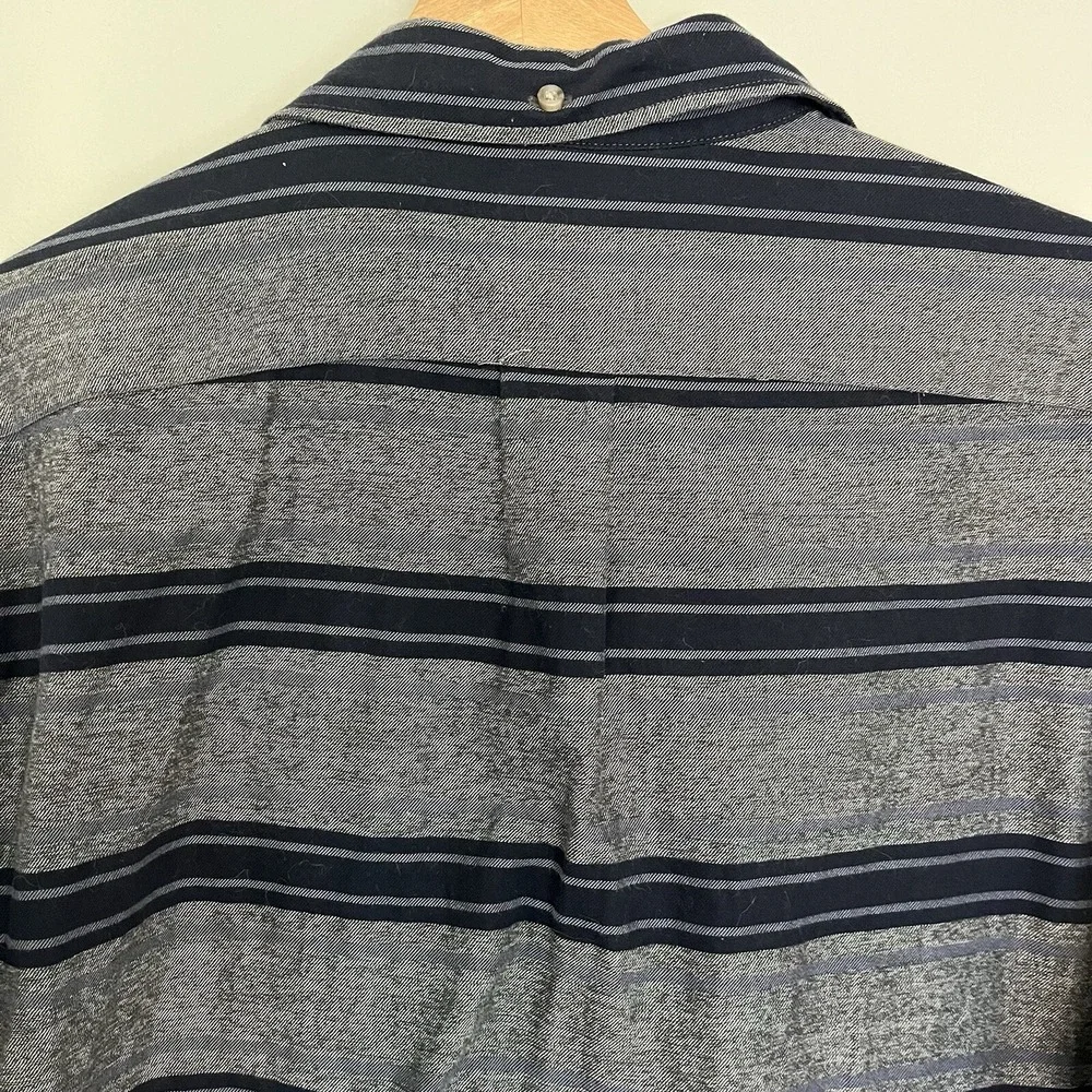 J. Crew Work Shirt Mens Large Stripped Gray Navy Long Sleeve Cotton Button Down‎